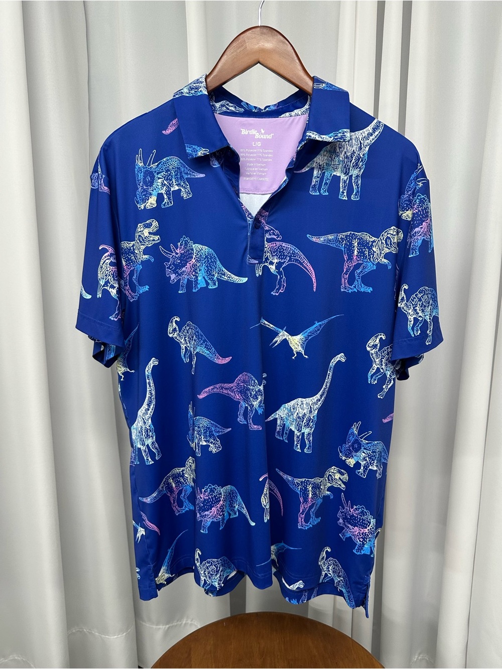 Birdiebound men’s Blue Dinosaur Print Polo Shirt large golf